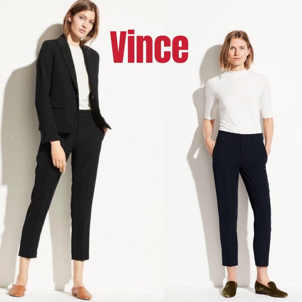 $295 Vince classic flat front tapered pants in black size 6